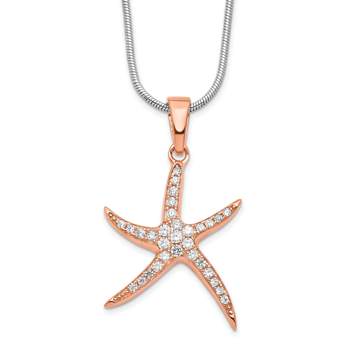 Brilliant Embers Sterling Silver Rose-tone Flash Rose Gold-plated 31 Stone 18 inch Micro Pav‚ CZ Starfish Necklace with 2 Inch Extender