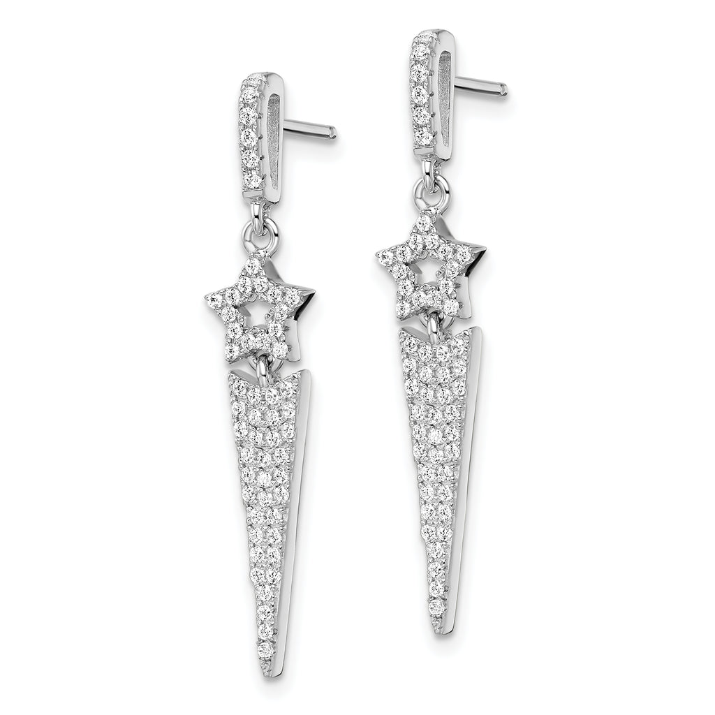 Sophia Jewelers Sterling Silver Star Dangle Earrings with 108 CZ Stones