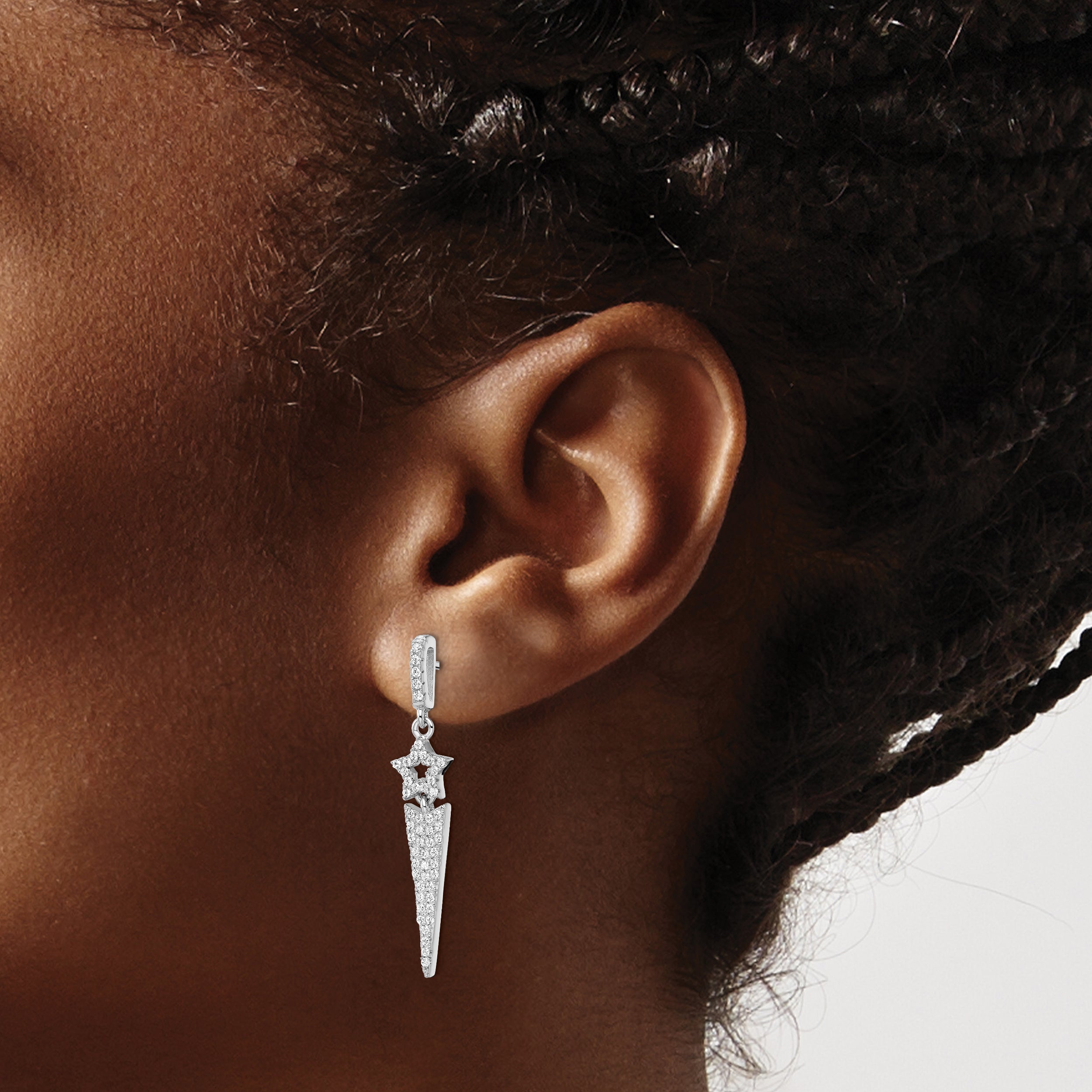 Sophia Jewelers Sterling Silver Star Dangle Earrings with 108 CZ Stones
