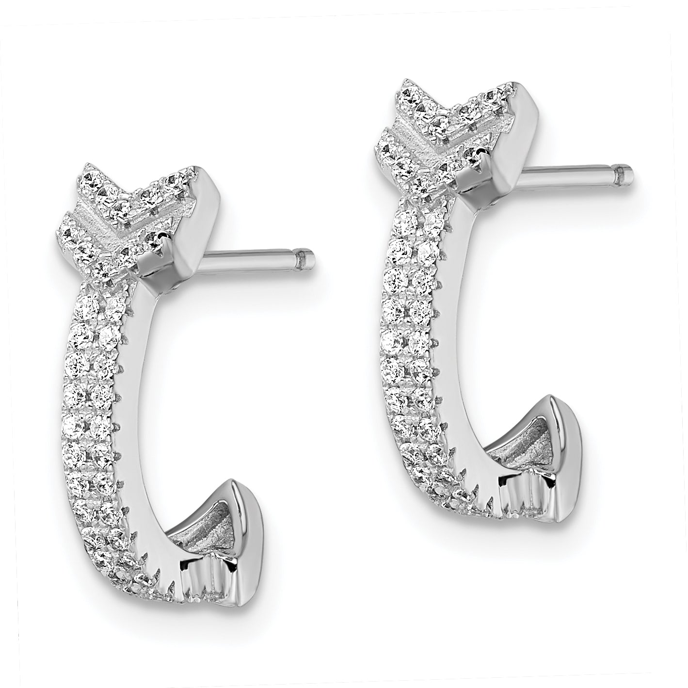 Sterling Silver CZ-Stone J-Hoop Earrings with Elegant Arrow Design Secondary image
