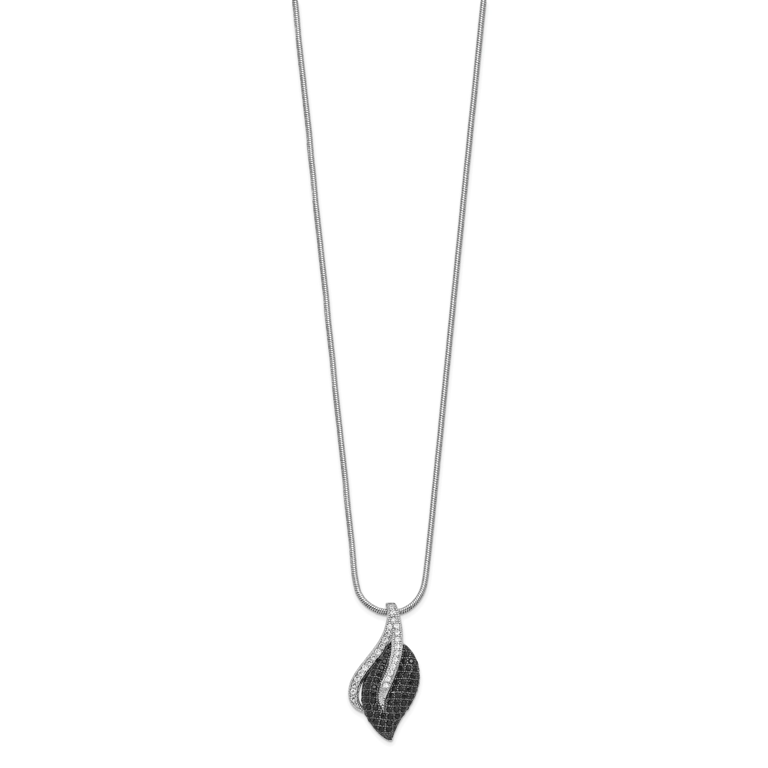 Brilliant Embers Sterling Silver Rhodium-plated 103 Stone 18 inch Black Spinel Micro Pav‚ CZ Leaf Necklace with 2 Inch Extender