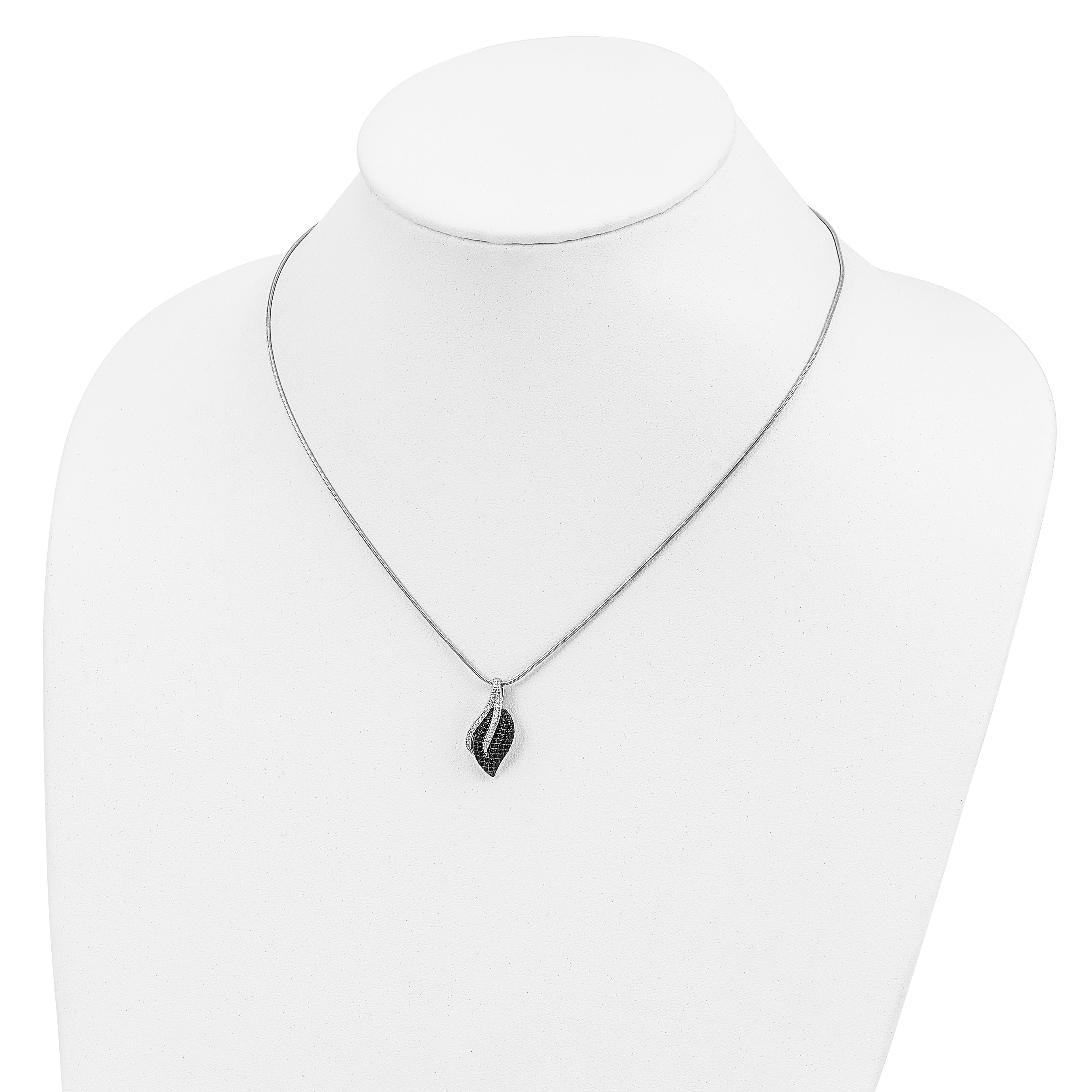 Brilliant Embers Sterling Silver Rhodium-plated 103 Stone 18 inch Black Spinel Micro Pav‚ CZ Leaf Necklace with 2 Inch Extender