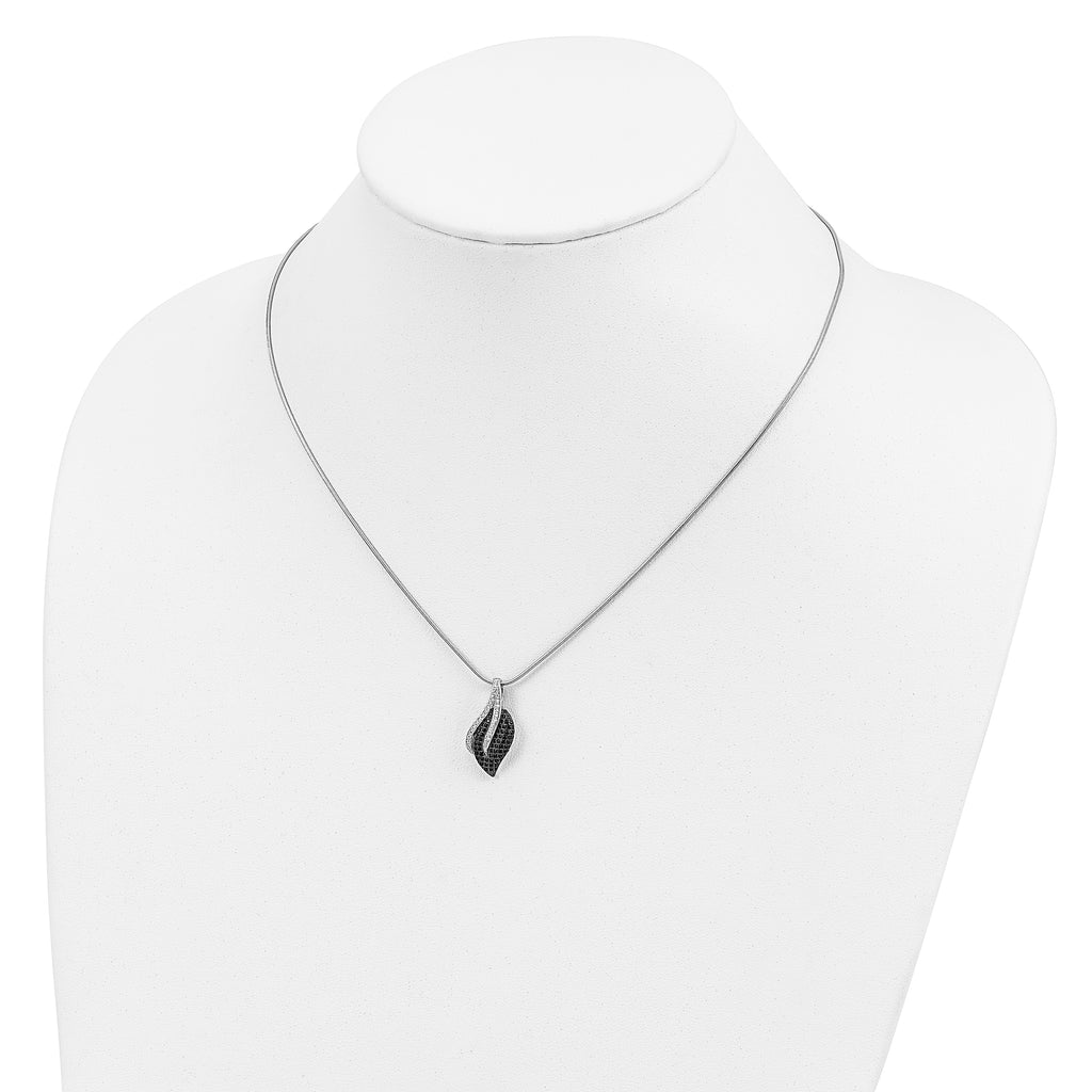 Brilliant Embers Sterling Silver Rhodium-plated 103 Stone 18 inch Black Spinel Micro PavÃƒÆ’Ã†â€™Ãƒâ€šÃ‚Â¢ÃƒÆ’Ã‚Â¢Ãƒâ€šÃ¢â‚¬Å¡Ãƒâ€šÃ‚Â¬ÃƒÆ’Ã¢â‚¬Â¦Ãƒâ€šÃ‚Â¡ CZ Leaf Necklace with 2 Inch Extender