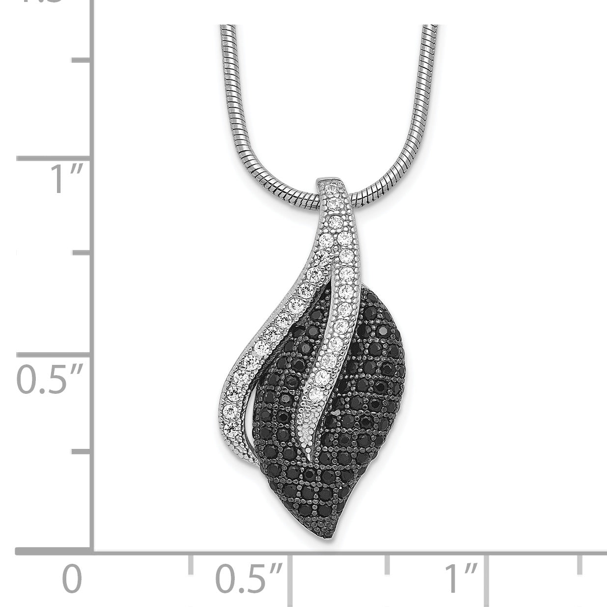 Brilliant Embers Sterling Silver Rhodium-plated 103 Stone 18 inch Black Spinel Micro Pav‚ CZ Leaf Necklace with 2 Inch Extender