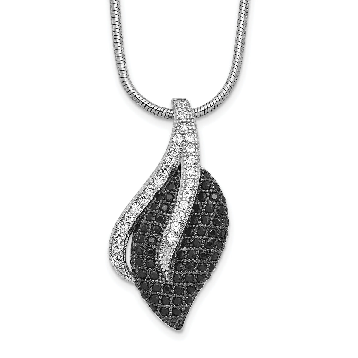 Brilliant Embers Sterling Silver Rhodium-plated 103 Stone 18 inch Black Spinel Micro Pav‚ CZ Leaf Necklace with 2 Inch Extender