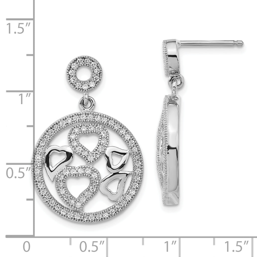 CZ Heart Circle Dangle Earrings in Sterling Silver