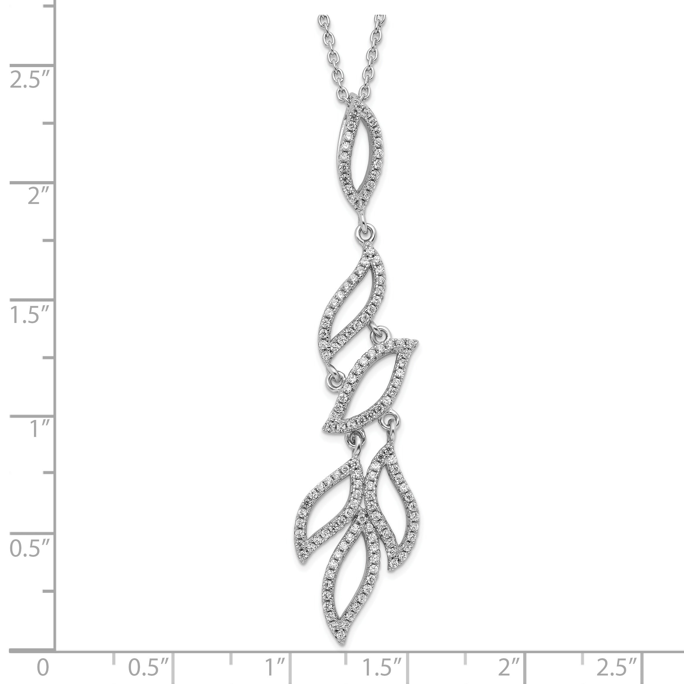 Sterling Silver CZ Pendant Necklace with Rhodium Polish and Extender