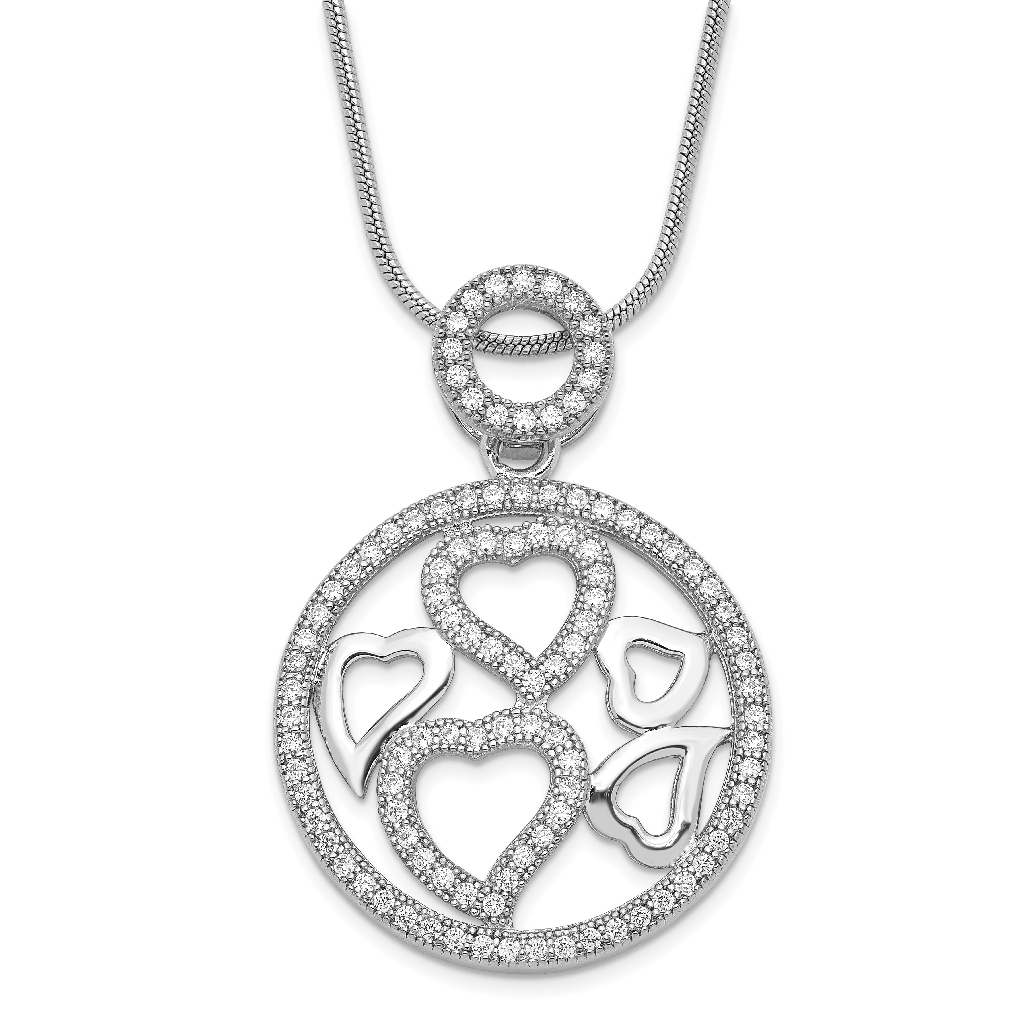 Sterling Silver Rhod-Plated CZ Brilliant Embers Polished Heart Necklace Main image