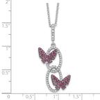 Sophia Jewelers Sterling Silver CZ Necklace with Red Butterfly Charm