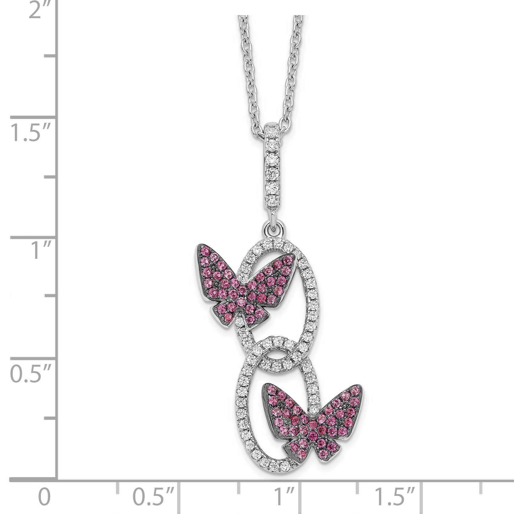 Sophia Jewelers Sterling Silver CZ Necklace with Red Butterfly Charm