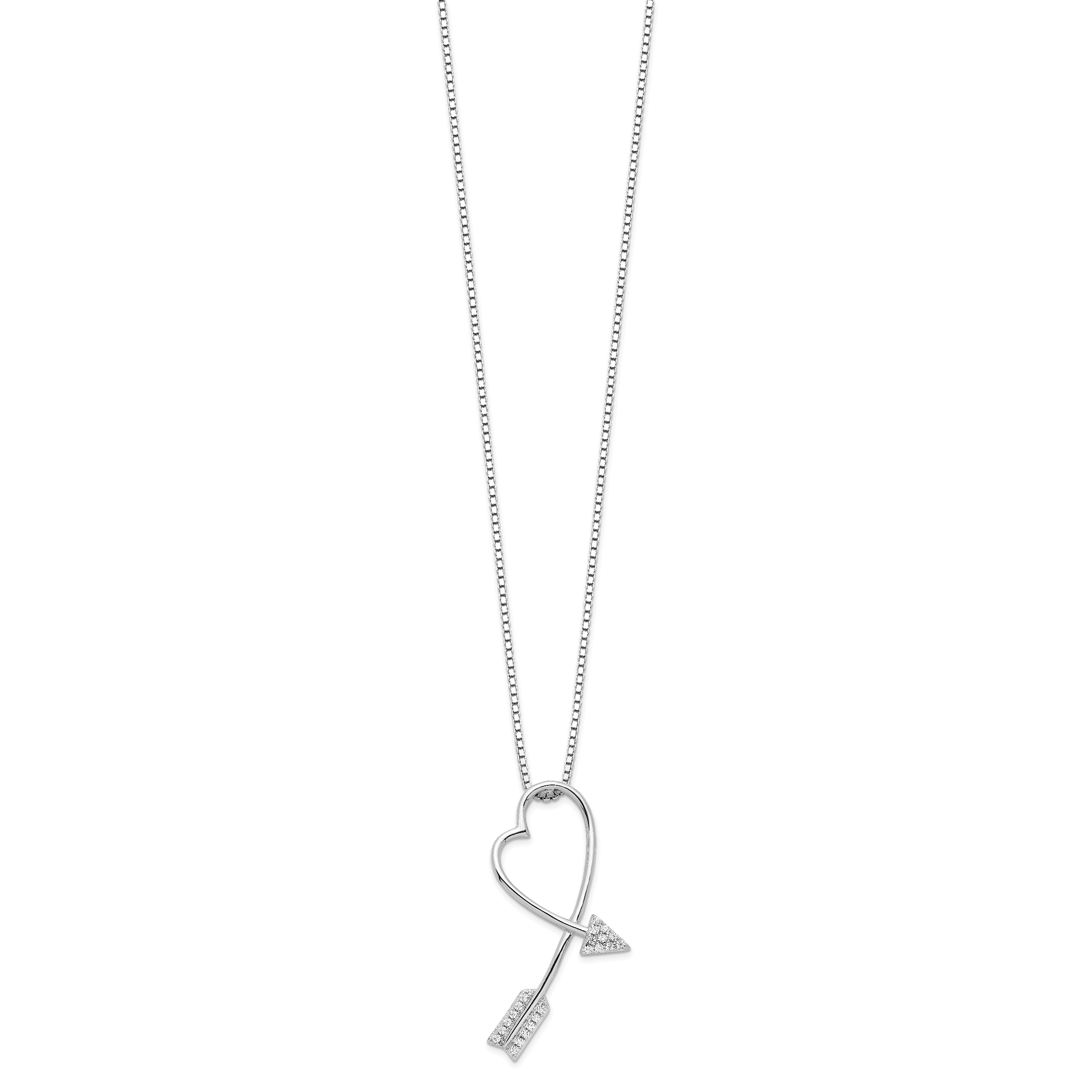Brilliant Embers Sterling Silver CZ Arrow Heart Necklace with Extender
