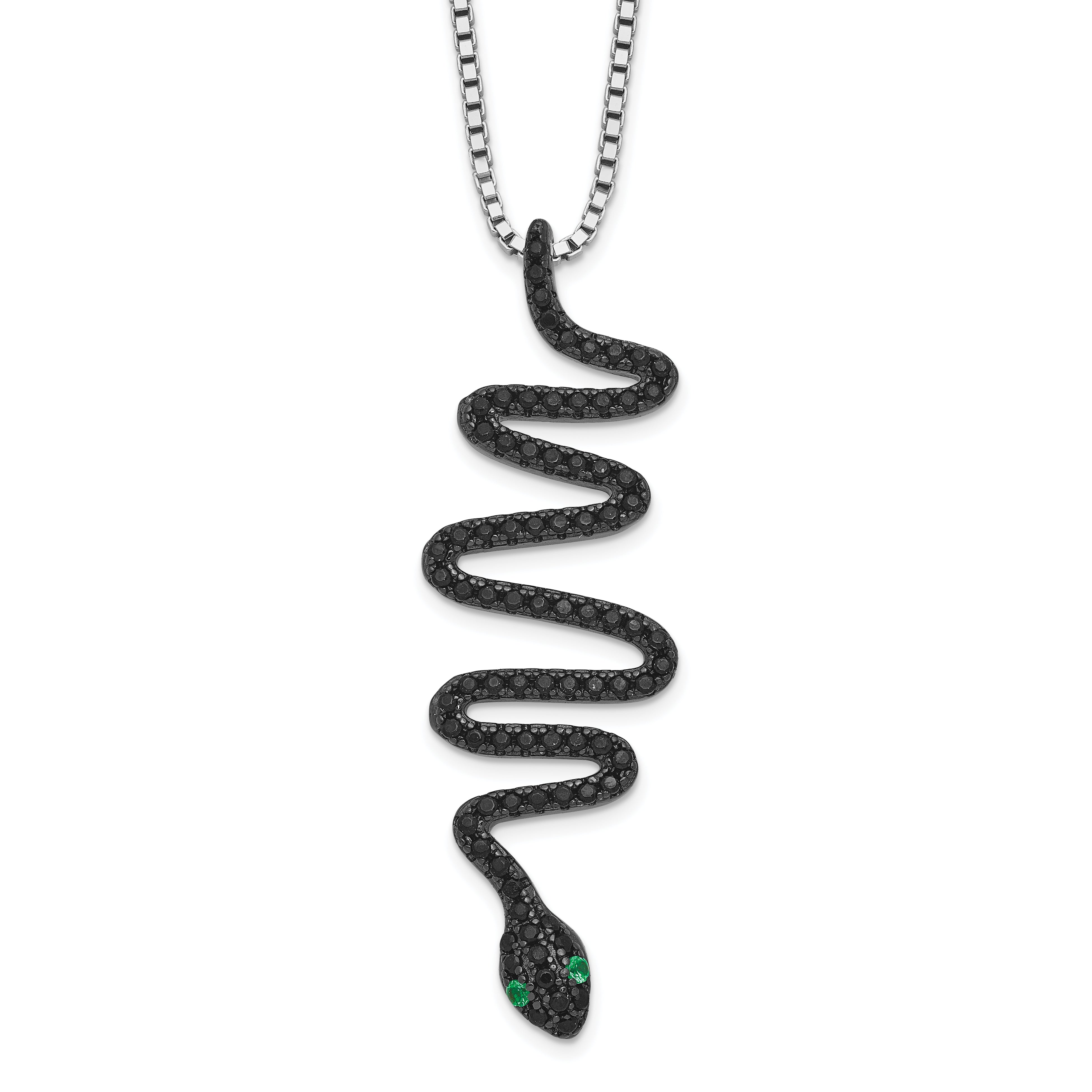 Brilliant Embers Sterling Silver Rhodium-plated 85 Stone 18 inch Green and Black Spinel Snake Necklace with 2 Inch Extender