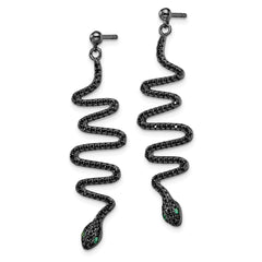 Brilliant Embers Sterling Silver Rhodium-plated 170 Stone Green and Black Spinel Snake Post Dangle Earrings