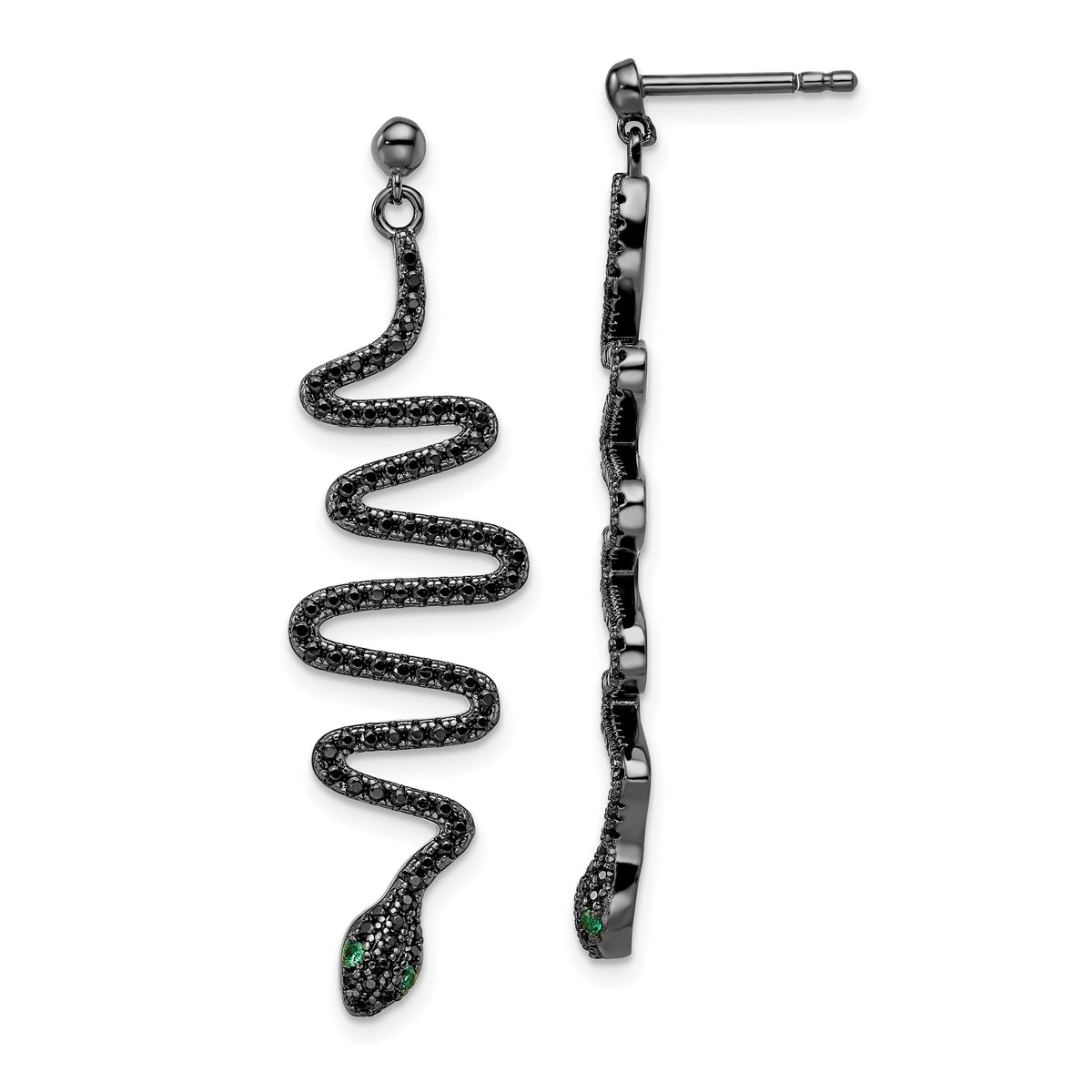 Brilliant Embers Sterling Silver Rhodium-plated 170 Stone Green and Black Spinel Snake Post Dangle Earrings