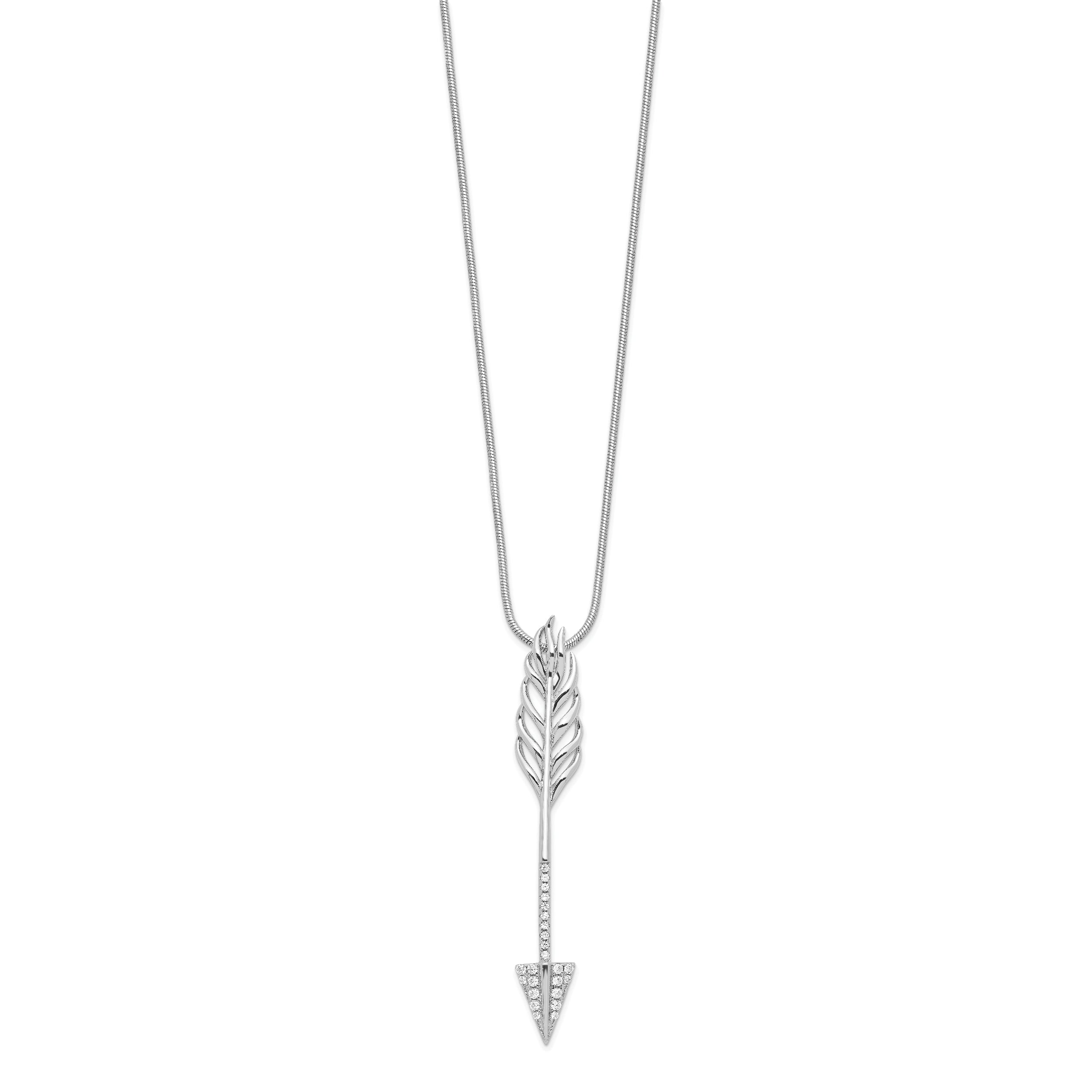 Brilliant Embers Sterling Silver Rhodium-plated 24 Stone 18 inch Micro Pav‚ CZ Arrow Necklace with 2 Inch Extender