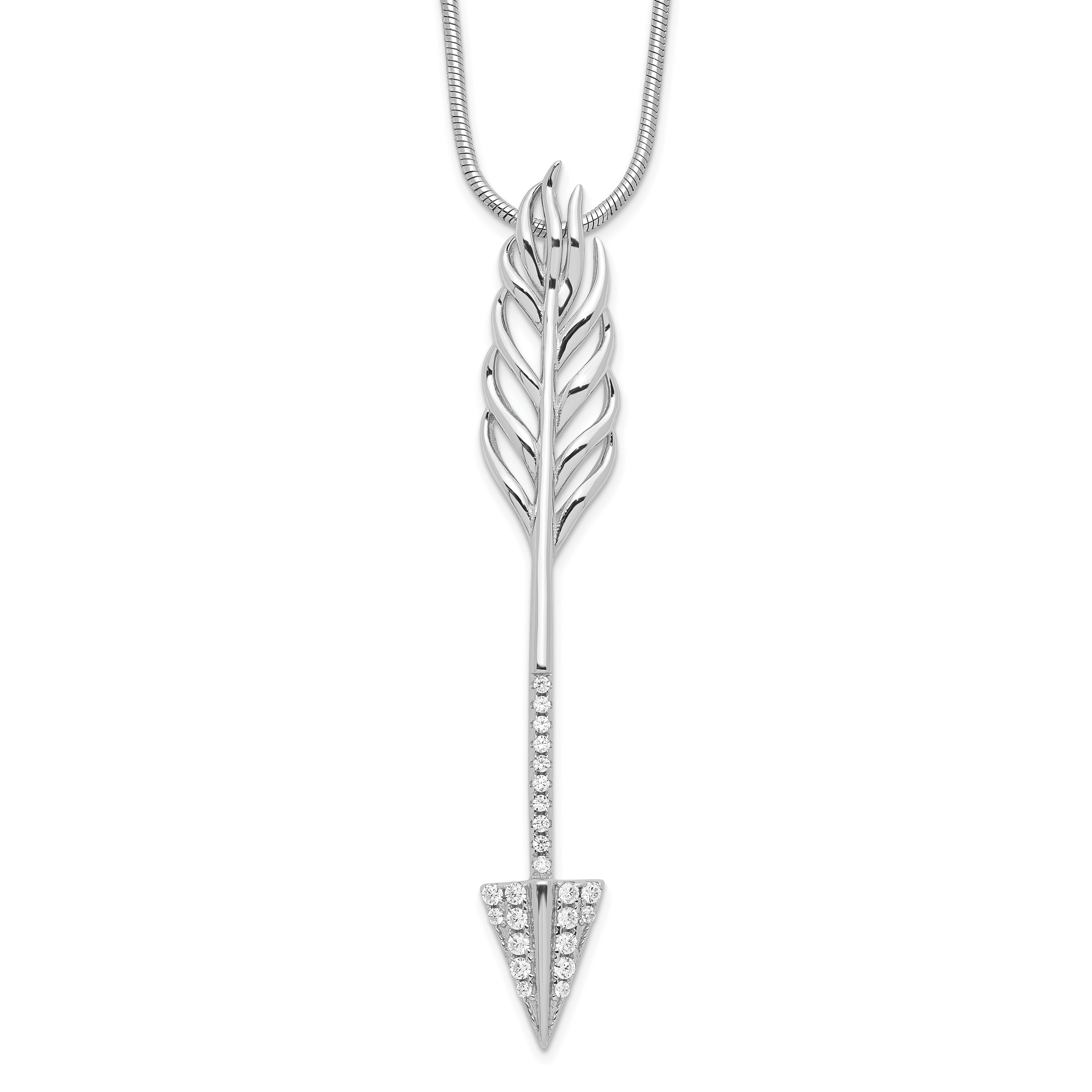 Brilliant Embers Sterling Silver Rhodium-plated 24 Stone 18 inch Micro Pav‚ CZ Arrow Necklace with 2 Inch Extender