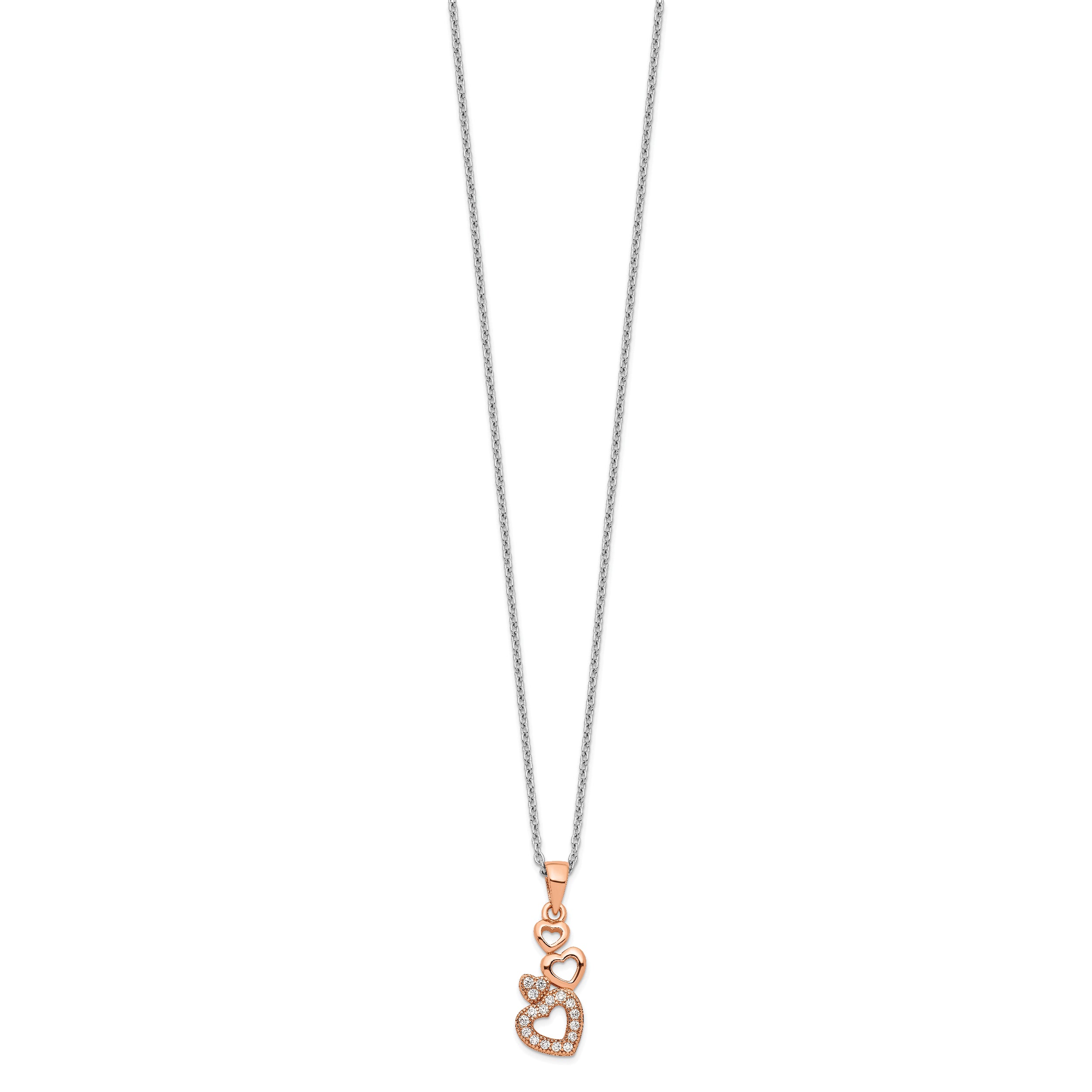 Sophia Jewelers Sterling Silver Rose Gold-Plated Four Hearts CZ Necklace