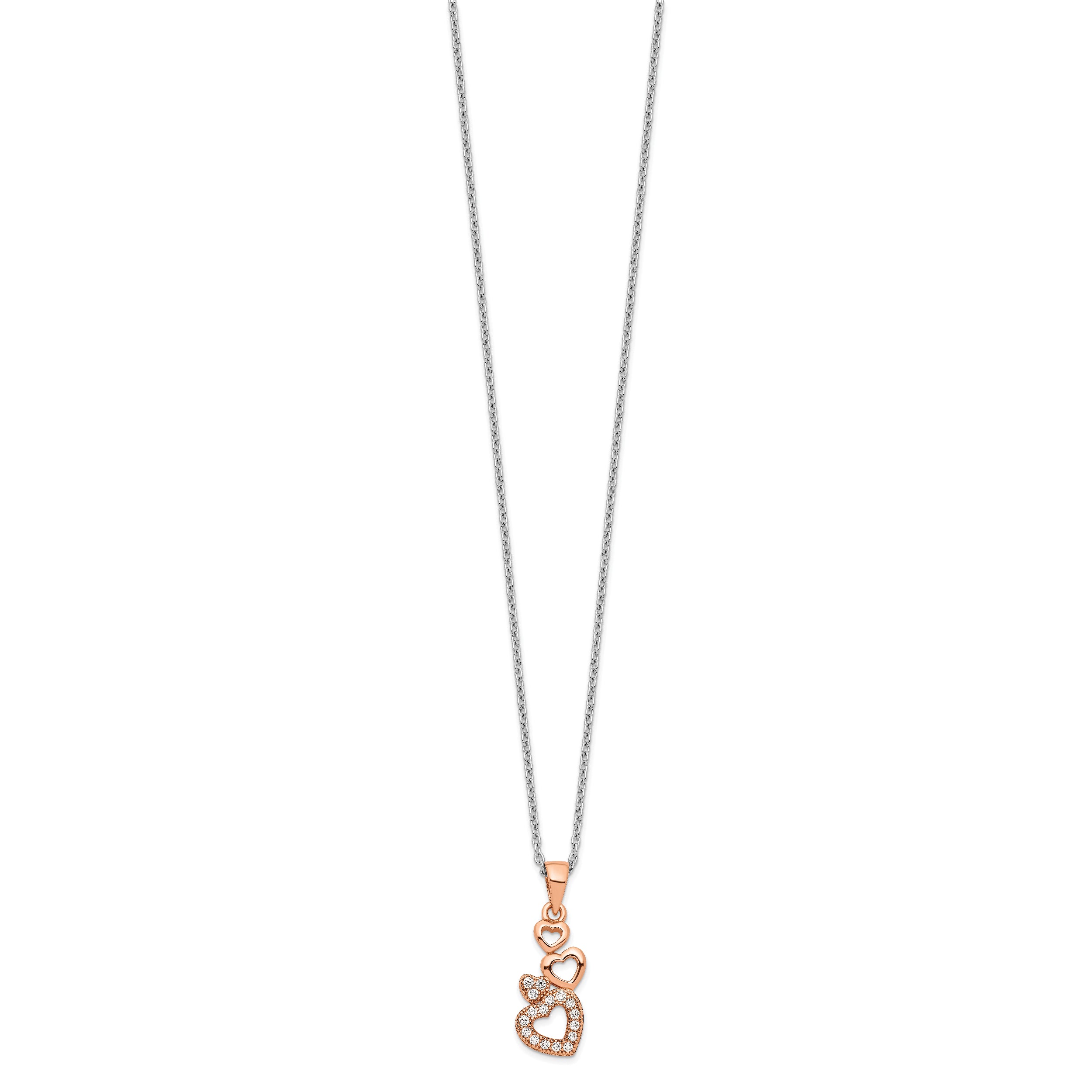 Brilliant Embers Sterling Silver Rose-tone Flash Rose Gold-plated 17 Stone 18 inch CZ Four Linked Hearts Necklace with 2 Inch Extender