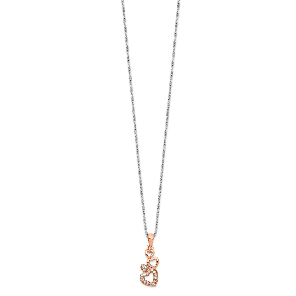 Sophia Jewelers Sterling Silver Rose Gold-Plated Four Hearts CZ Necklace
