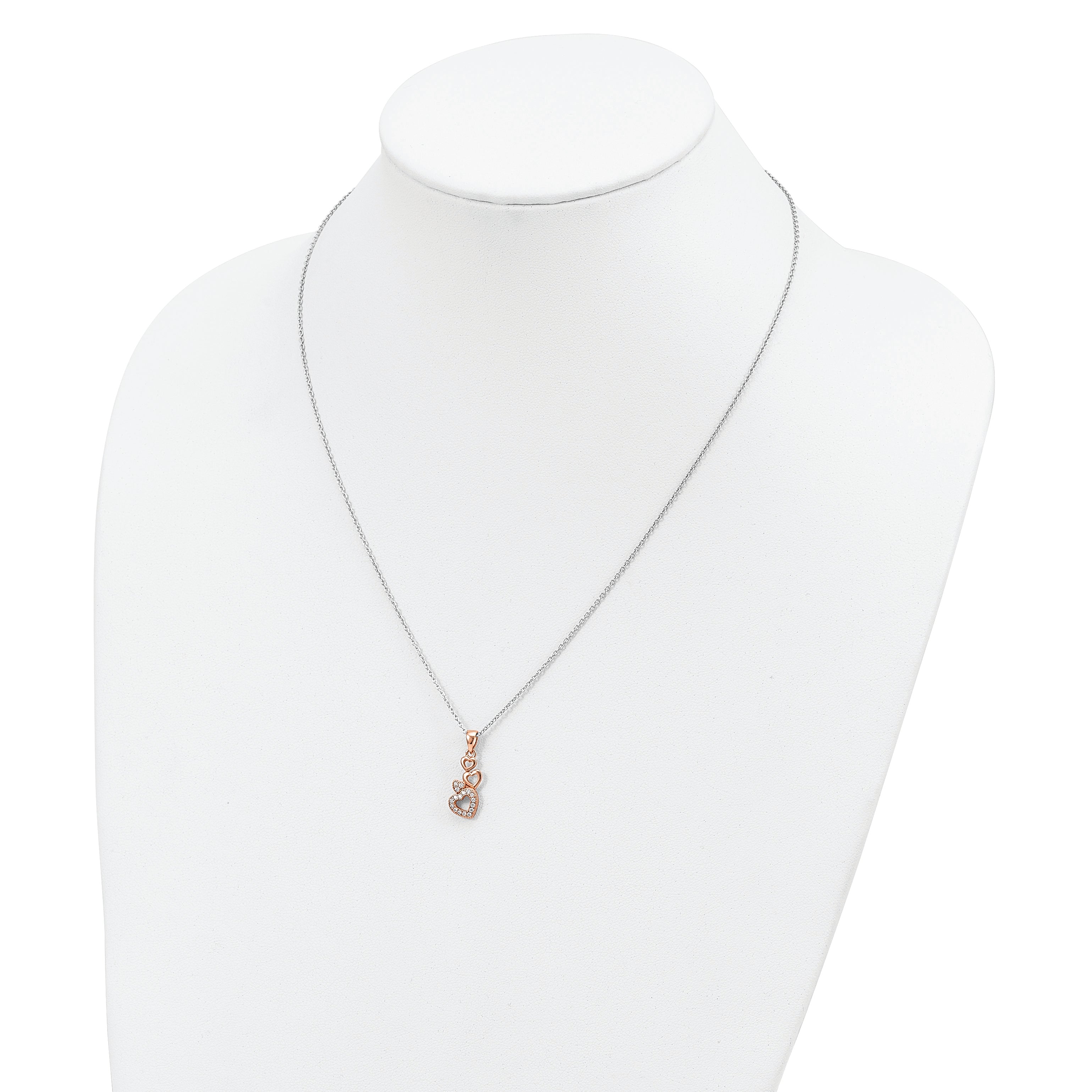 Sophia Jewelers Sterling Silver Rose Gold-Plated Four Hearts CZ Necklace