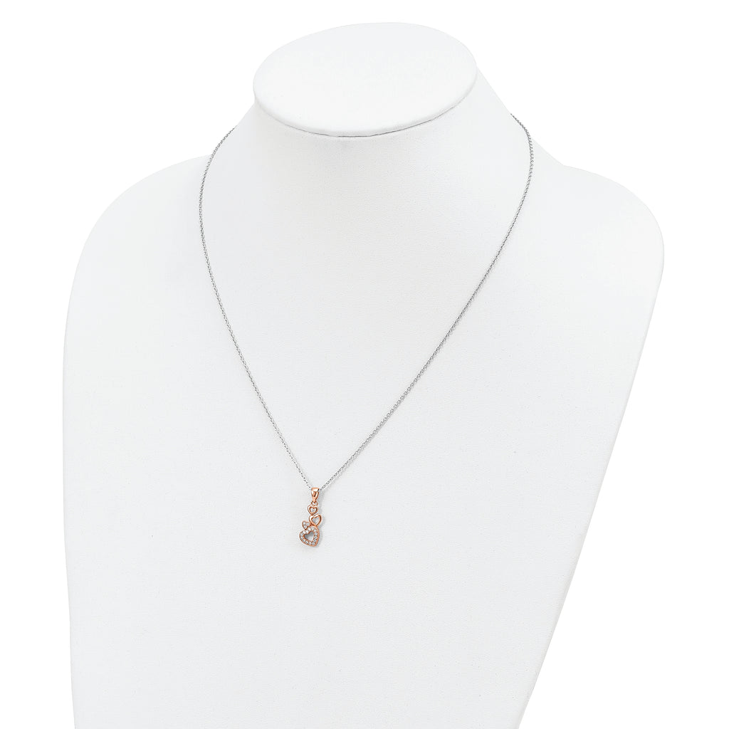 Sophia Jewelers Sterling Silver Rose Gold-Plated Four Hearts CZ Necklace
