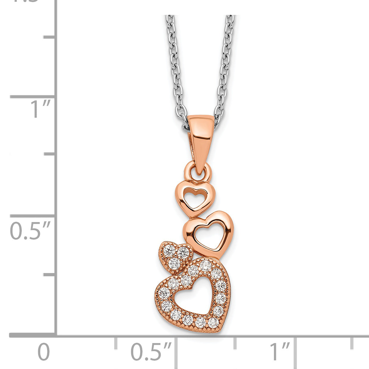 Brilliant Embers Sterling Silver Rose-tone Flash Rose Gold-plated 17 Stone 18 inch CZ Four Linked Hearts Necklace with 2 Inch Extender