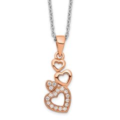 Brilliant Embers Sterling Silver Rose-tone Flash Rose Gold-plated 17 Stone 18 inch CZ Four Linked Hearts Necklace with 2 Inch Extender