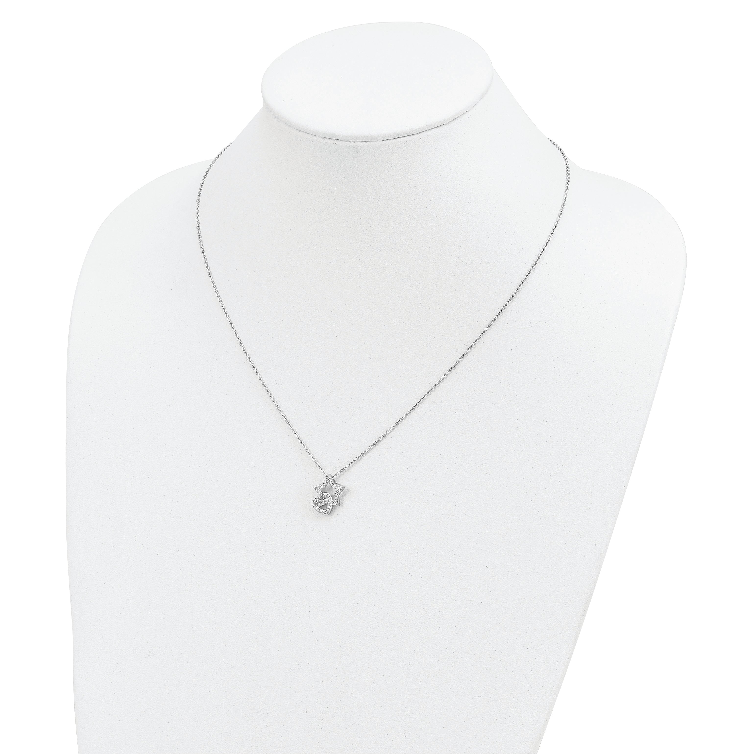 Sophia Jewelers Sterling Silver CZ Heart and Star Necklace, Elegant 18 Design