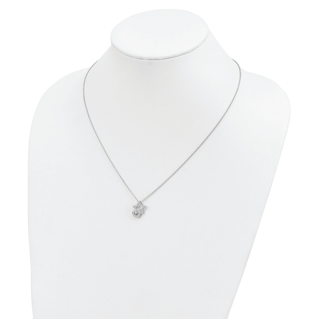 Sophia Jewelers Sterling Silver CZ Heart and Star Necklace, Elegant 18 Design