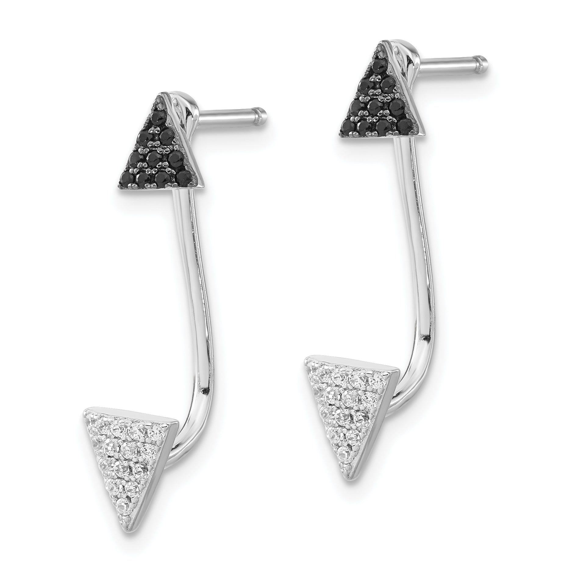 Brilliant Embers Sterling Silver Black Spinel & CZ Triangle Dangle Earrings