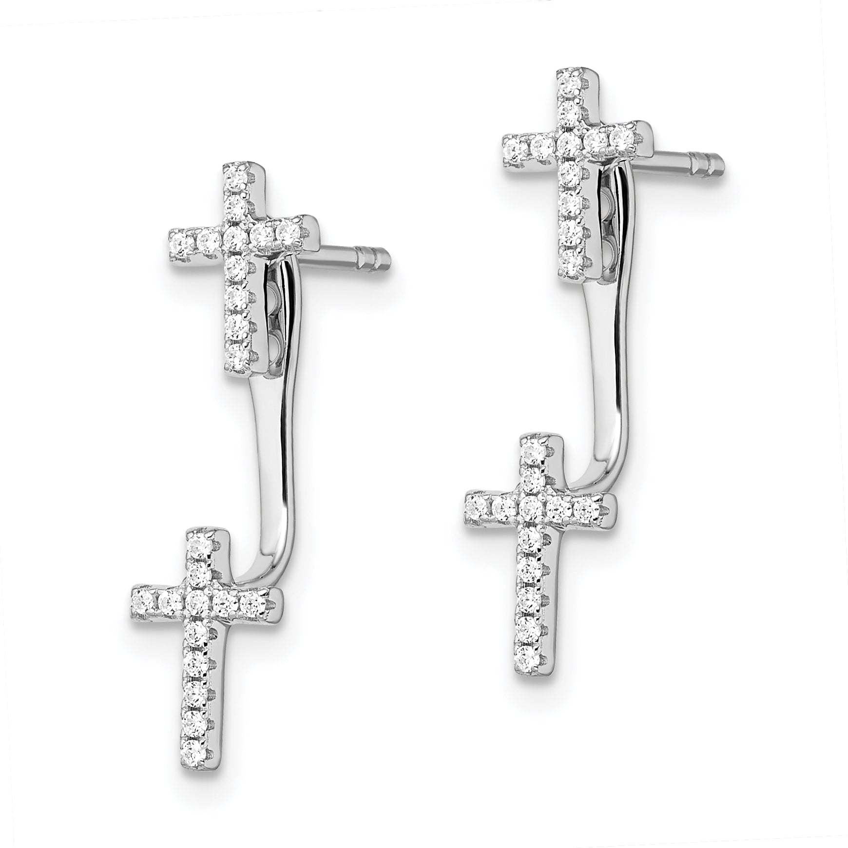 Sophia Jewelers Sterling Silver CZ Cross Dangle Earrings with Rhodium Finish Secondary image