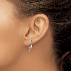 Sophia Jewelers Sterling Silver CZ Cross Dangle Earrings with Rhodium Finish