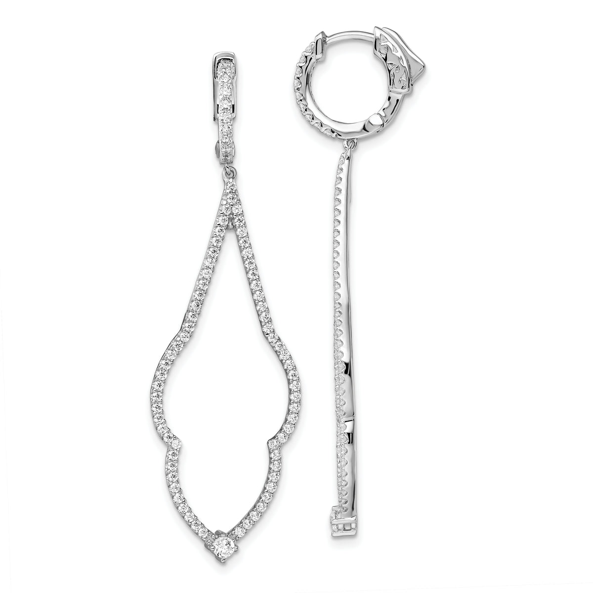 Brilliant Embers Sterling Silver Rhodium-plated 156 Stone Micro Pav‚ CZ Hinged Hoop Dangle Earrings