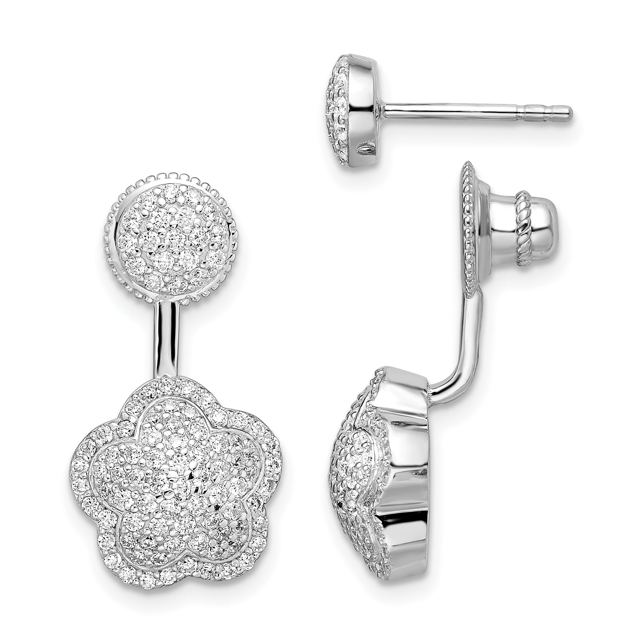 Sterling Silver Rhodium-plated CZ Convertible Back Earrings Main image