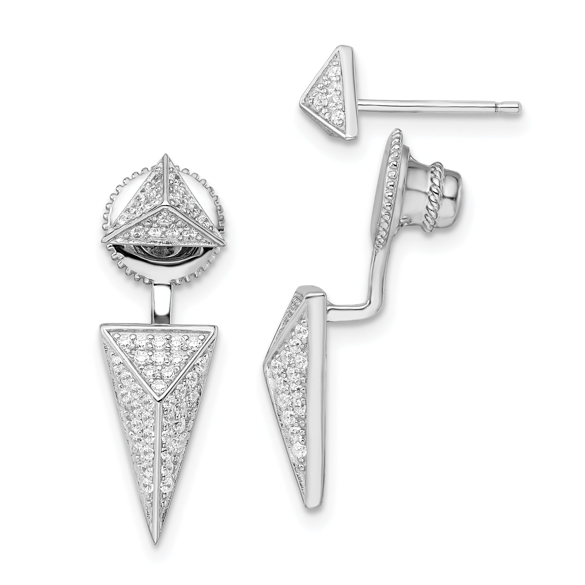 Brilliant Embers Sterling Silver Rhodium-plated 104 Stone Micro Pav‚ CZ Convertible Back Earrings Main image