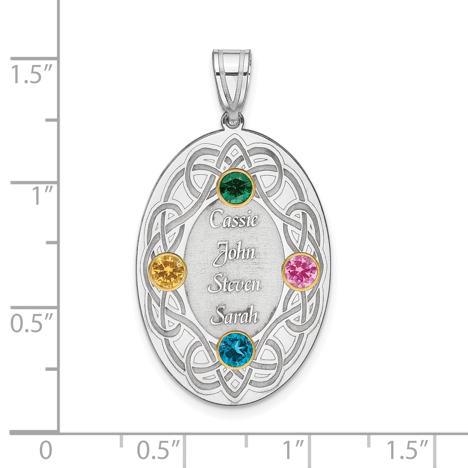 Sterling Silver Rhodium-plated/14k Bezel Crystal Family Pendant Secondary image
