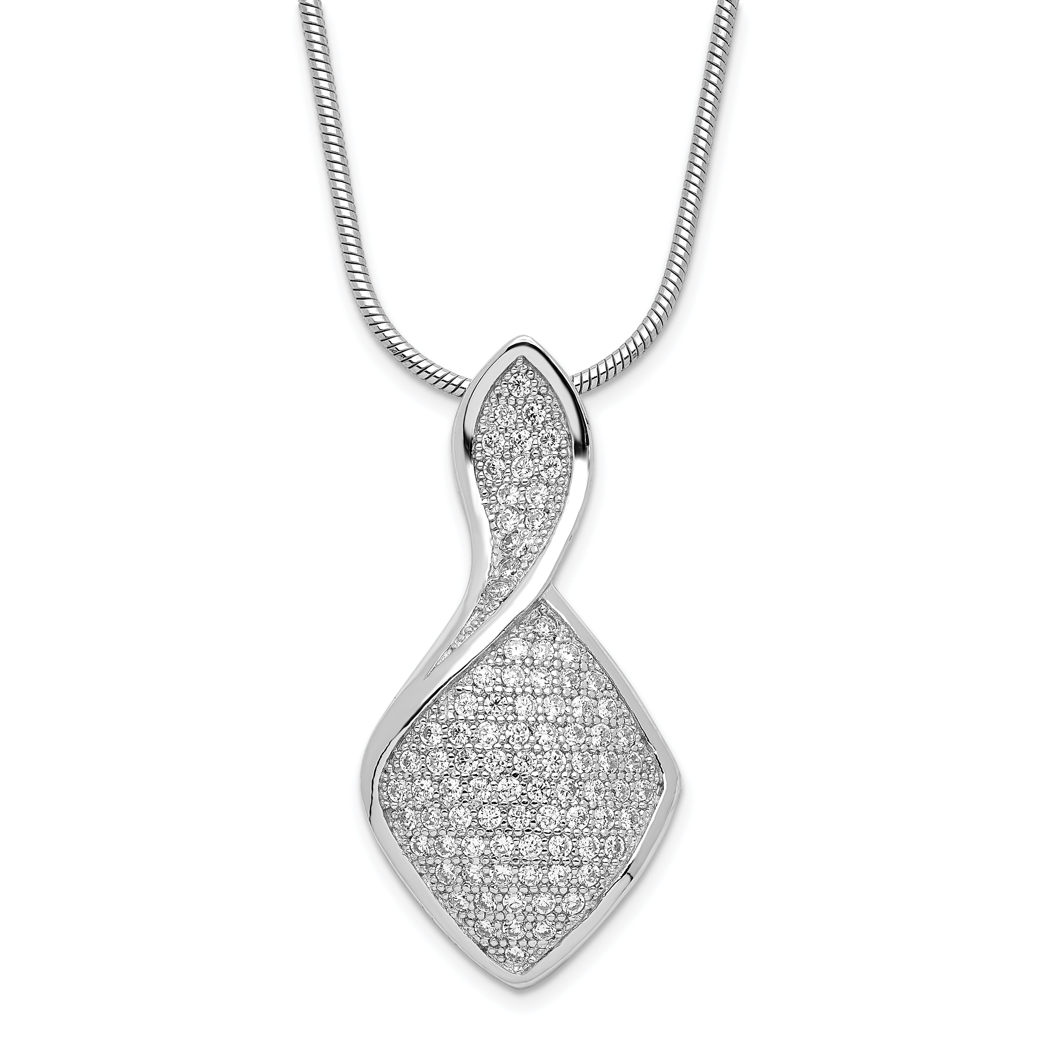 Sterling Silver & CZ Brilliant Embers Fancy Curve Pendant Necklace