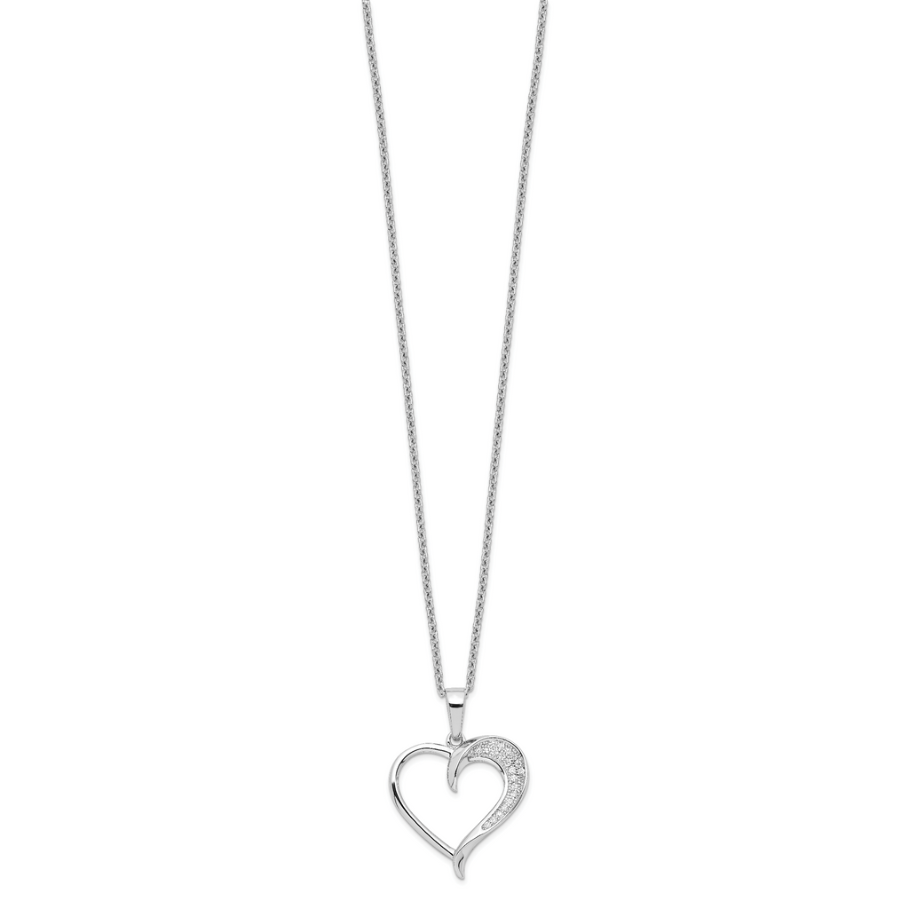 Brilliant Embers Sterling Silver Rhodium-plated 21 Stone 18 inch Micro PavÃƒÆ’Ã†â€™Ãƒâ€šÃ‚Â¢ÃƒÆ’Ã‚Â¢Ãƒâ€šÃ¢â‚¬Å¡Ãƒâ€šÃ‚Â¬ÃƒÆ’Ã¢â‚¬Â¦Ãƒâ€šÃ‚Â¡ CZ Polished Heart Necklace with 2 Inch Extender
