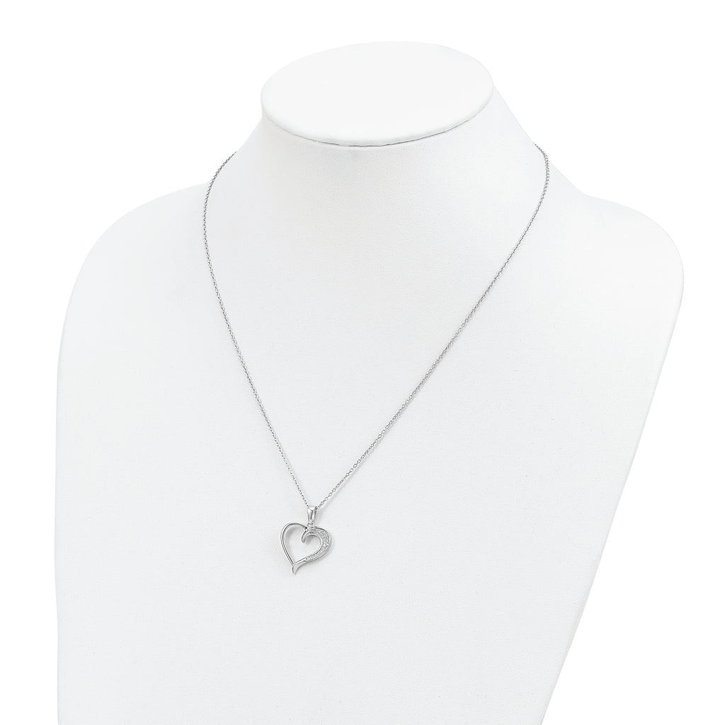 Brilliant Embers Sterling Silver Rhodium-plated 21 Stone 18 inch Micro PavÃƒÆ’Ã†â€™Ãƒâ€šÃ‚Â¢ÃƒÆ’Ã‚Â¢Ãƒâ€šÃ¢â‚¬Å¡Ãƒâ€šÃ‚Â¬ÃƒÆ’Ã¢â‚¬Â¦Ãƒâ€šÃ‚Â¡ CZ Polished Heart Necklace with 2 Inch Extender