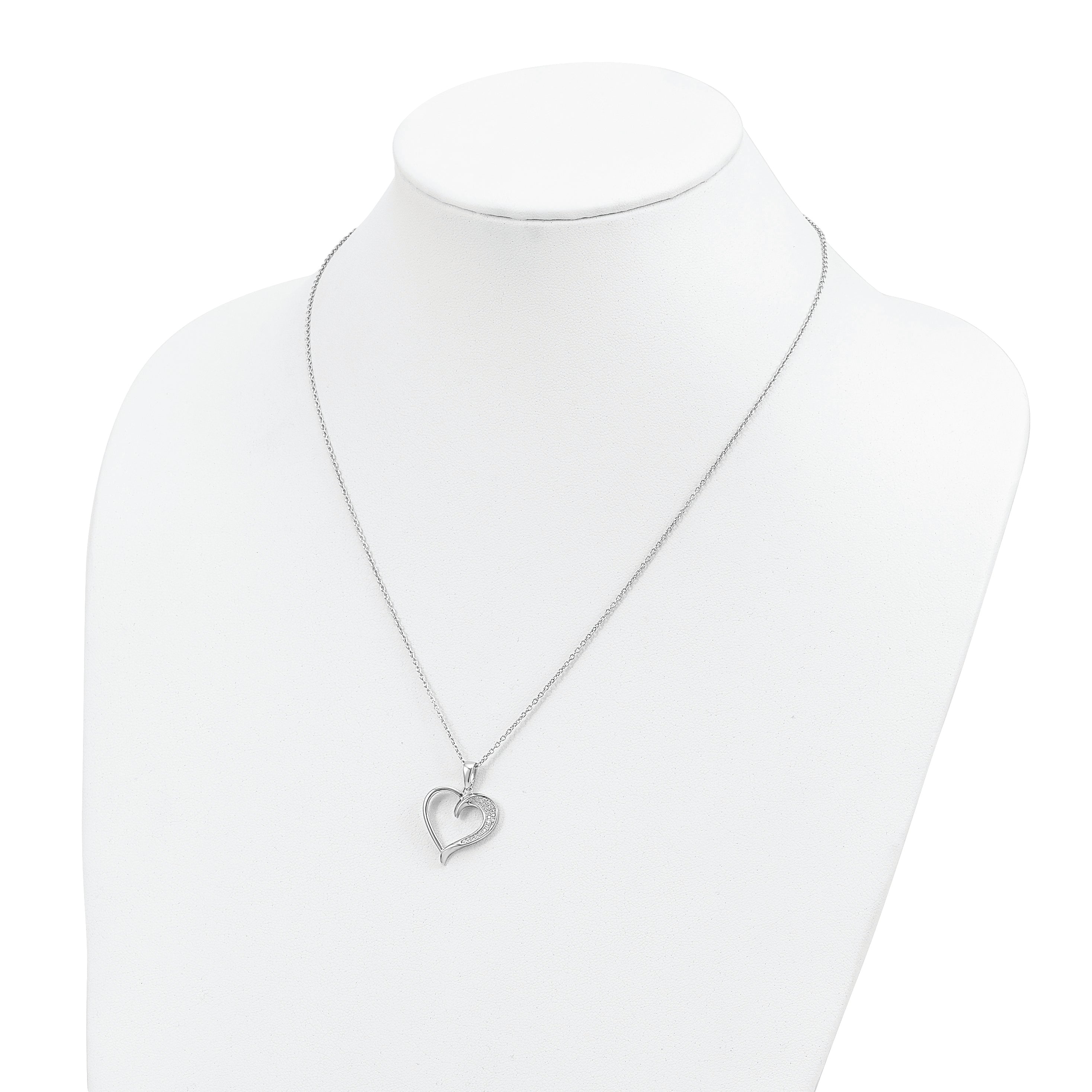 Brilliant Embers Sterling Silver Rhodium-plated 21 Stone 18 inch Micro PavÃƒÆ’Ã†â€™Ãƒâ€šÃ‚Â¢ÃƒÆ’Ã‚Â¢Ãƒâ€šÃ¢â‚¬Å¡Ãƒâ€šÃ‚Â¬ÃƒÆ’Ã¢â‚¬Â¦Ãƒâ€šÃ‚Â¡ CZ Polished Heart Necklace with 2 Inch Extender