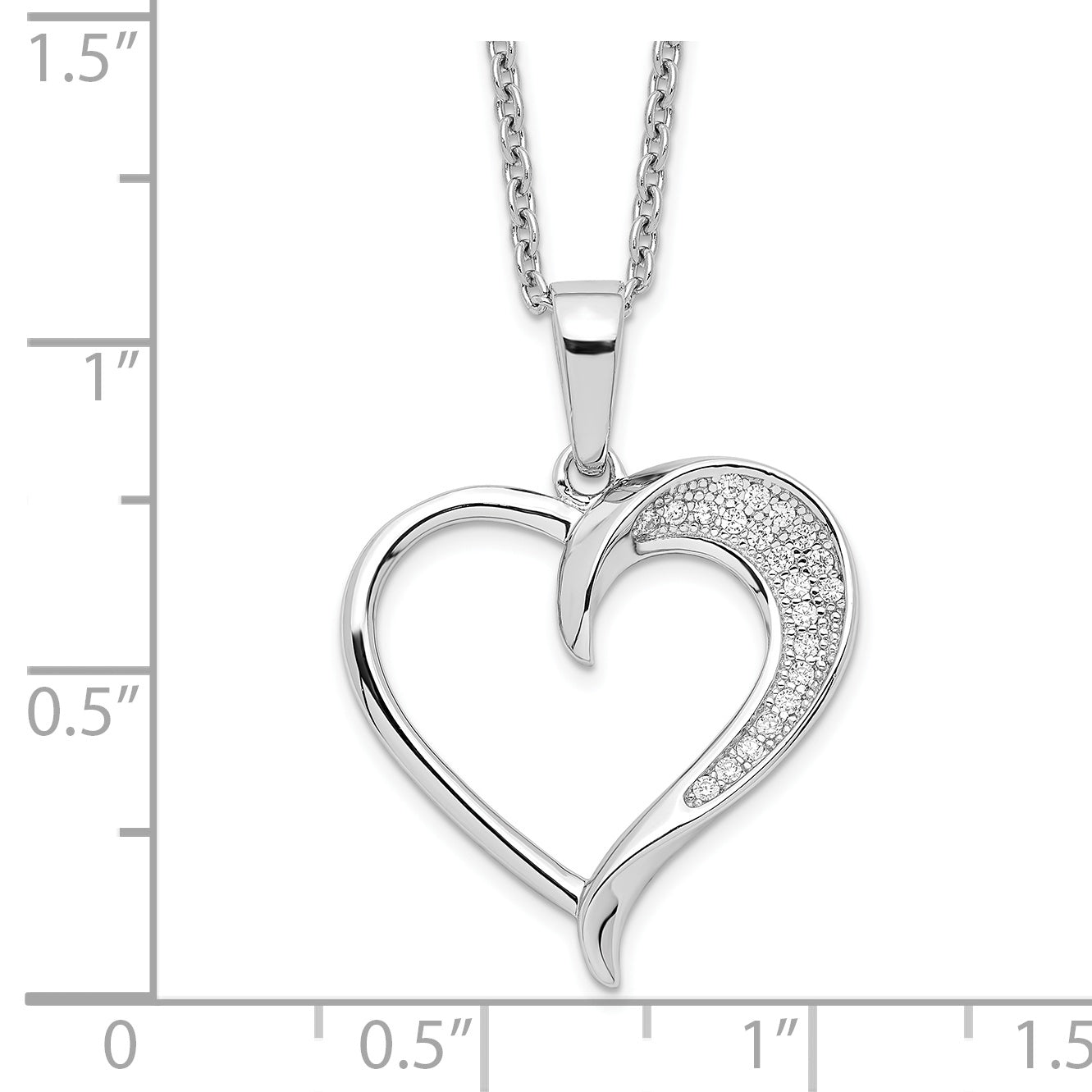 Brilliant Embers Sterling Silver Rhodium-plated 21 Stone 18 inch Micro PavÃƒÆ’Ã†â€™Ãƒâ€šÃ‚Â¢ÃƒÆ’Ã‚Â¢Ãƒâ€šÃ¢â‚¬Å¡Ãƒâ€šÃ‚Â¬ÃƒÆ’Ã¢â‚¬Â¦Ãƒâ€šÃ‚Â¡ CZ Polished Heart Necklace with 2 Inch Extender