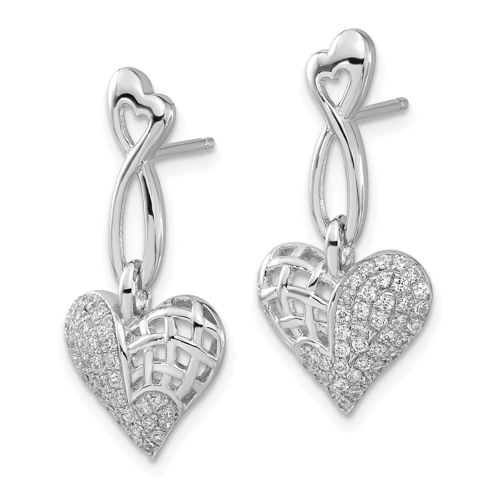 Sophia Jewelers Sterling Silver CZ Heart Dangle Earrings Polished Elegance Secondary image