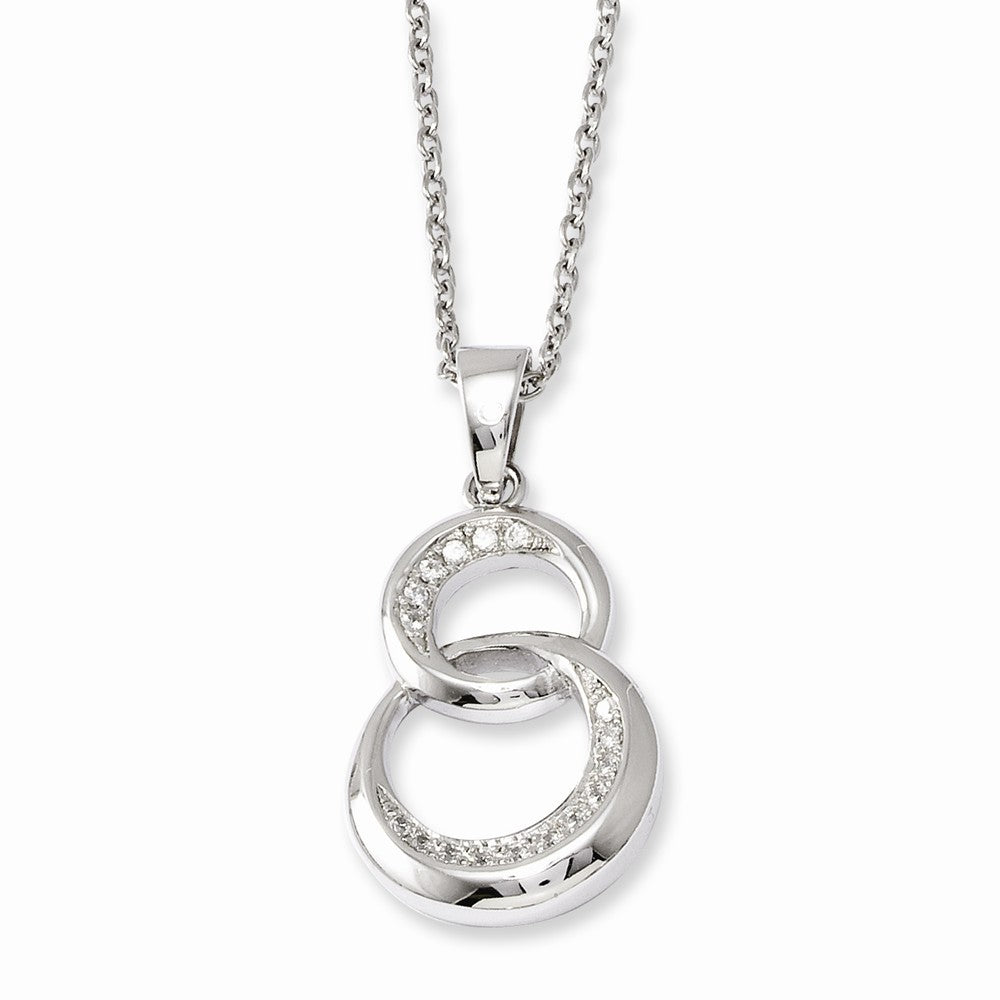 Sterling Silver CZ Pendant Necklace with Rhodium Polished Finish