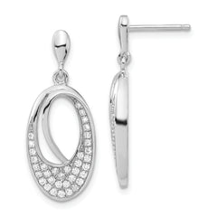 Brilliant Embers Sterling Silver Polished CZ Oval Post Dangle Earrings