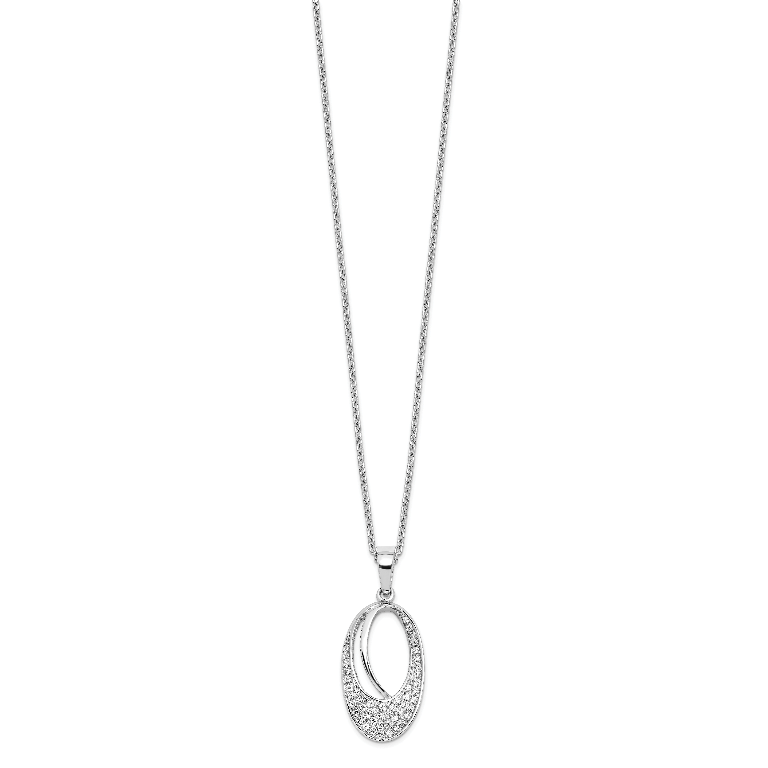 Brilliant Embers Sterling Silver Rhodium-plated 48 Stone 18 inch Micro PavÃƒÆ’Ã†â€™Ãƒâ€šÃ‚Â¢ÃƒÆ’Ã‚Â¢Ãƒâ€šÃ¢â‚¬Å¡Ãƒâ€šÃ‚Â¬ÃƒÆ’Ã¢â‚¬Â¦Ãƒâ€šÃ‚Â¡ CZ Oval Necklace with 2 Inch Extender Secondary image