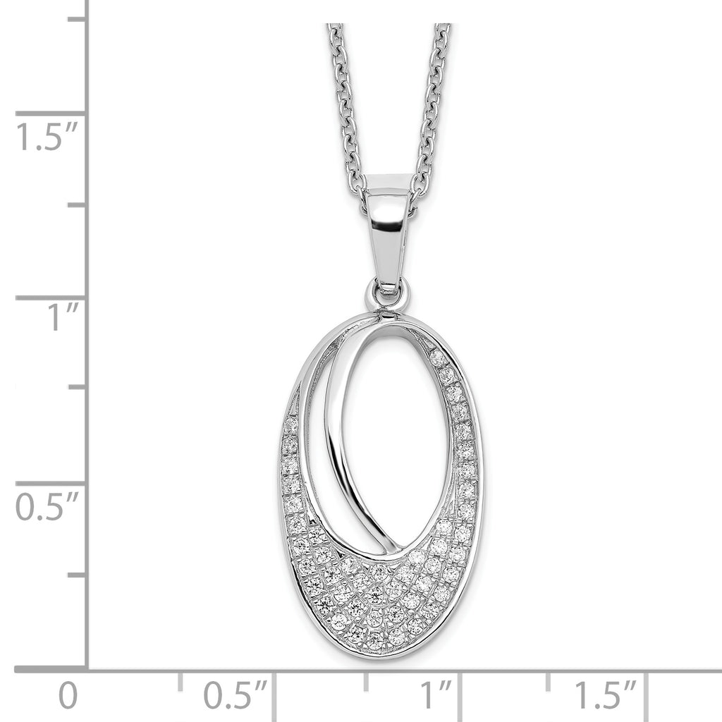 Brilliant Embers Sterling Silver Rhodium-plated 48 Stone 18 inch Micro PavÃƒÆ’Ã†â€™Ãƒâ€šÃ‚Â¢ÃƒÆ’Ã‚Â¢Ãƒâ€šÃ¢â‚¬Å¡Ãƒâ€šÃ‚Â¬ÃƒÆ’Ã¢â‚¬Â¦Ãƒâ€šÃ‚Â¡ CZ Oval Necklace with 2 Inch Extender