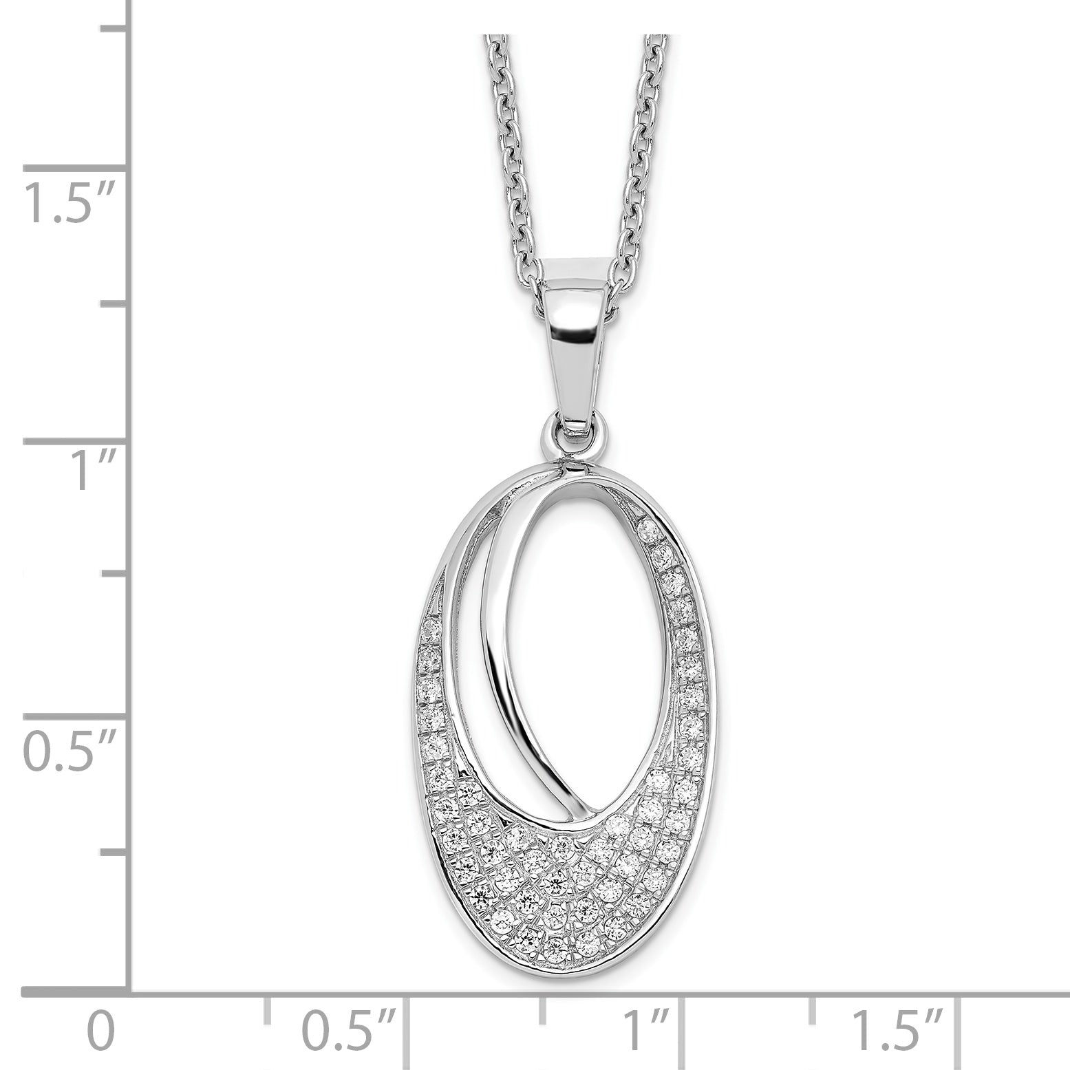 Brilliant Embers Sterling Silver Rhodium-plated 48 Stone 18 inch Micro PavÃƒÆ’Ã†â€™Ãƒâ€šÃ‚Â¢ÃƒÆ’Ã‚Â¢Ãƒâ€šÃ¢â‚¬Å¡Ãƒâ€šÃ‚Â¬ÃƒÆ’Ã¢â‚¬Â¦Ãƒâ€šÃ‚Â¡ CZ Oval Necklace with 2 Inch Extender