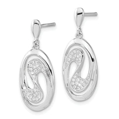 Brilliant Embers Sterling Silver Polished CZ Oval Post Dangle Earrings