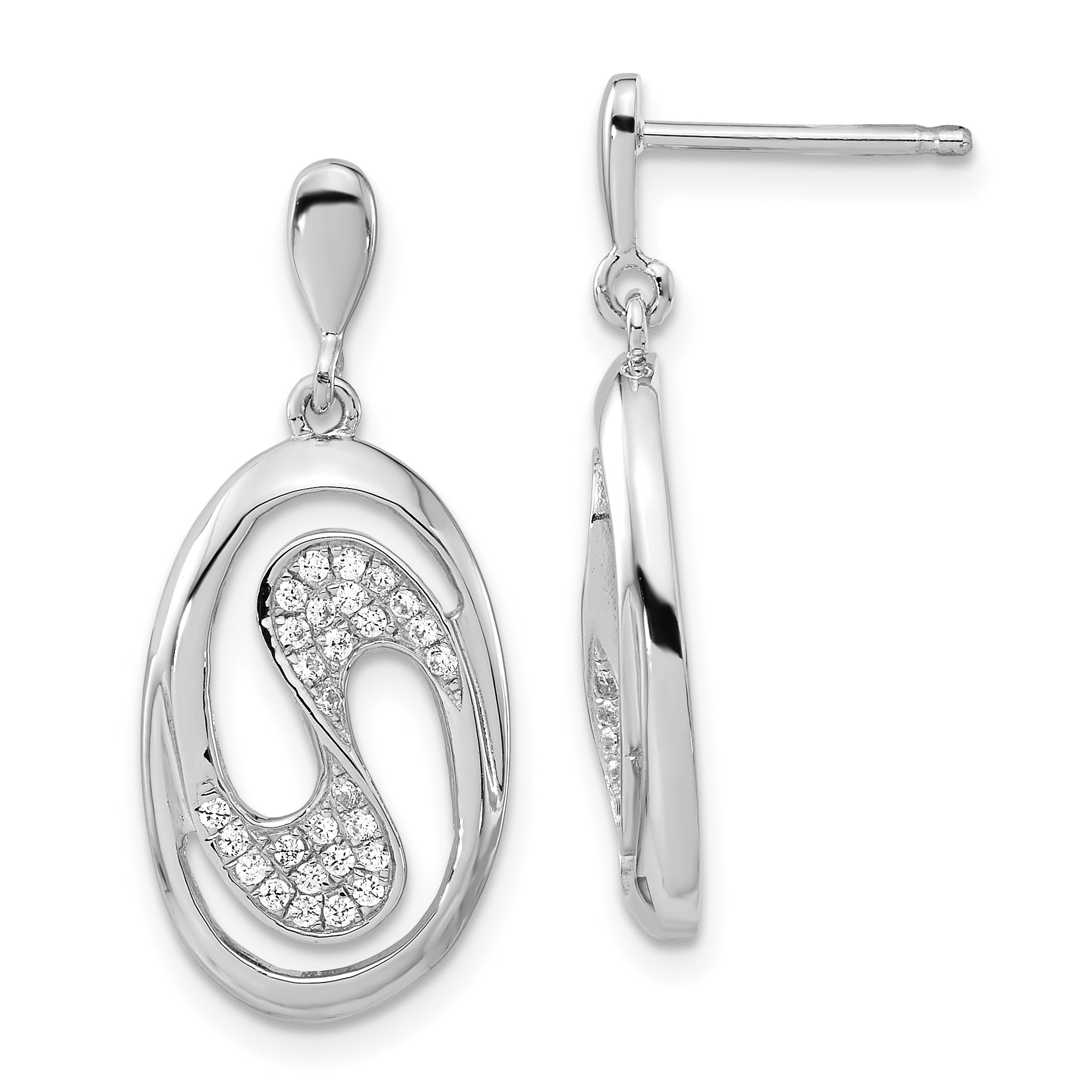 Brilliant Embers Sterling Silver Polished CZ Oval Post Dangle Earrings Main image