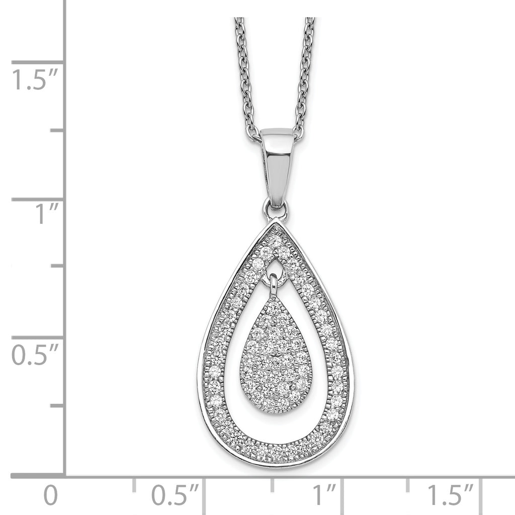 Brilliant Embers Sterling Silver Rhodium-plated 64 Stone 18 inch Micro PavÃƒÆ’Ã†â€™Ãƒâ€šÃ‚Â¢ÃƒÆ’Ã‚Â¢Ãƒâ€šÃ¢â‚¬Å¡Ãƒâ€šÃ‚Â¬ÃƒÆ’Ã¢â‚¬Â¦Ãƒâ€šÃ‚Â¡ CZ Teardrop Necklace with 2 Inch Extender